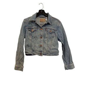 Levis Womens Cropped Blue Denim Jacket Large 99% Cotton 1% Spandex